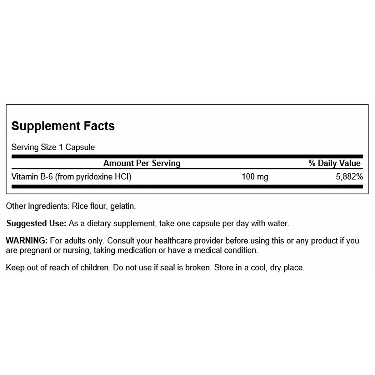 Swanson Vitamina B6 Piridoxina 100mg, 100 Cápsulas