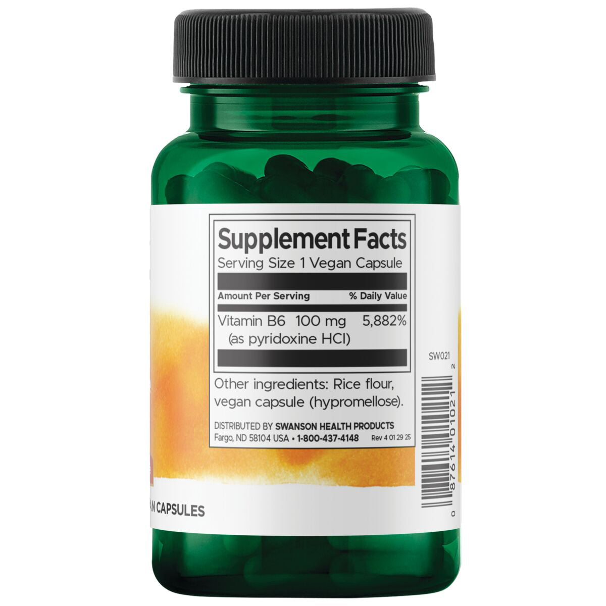 Swanson Vitamina B6 Piridoxina 100mg, 100 Cápsulas