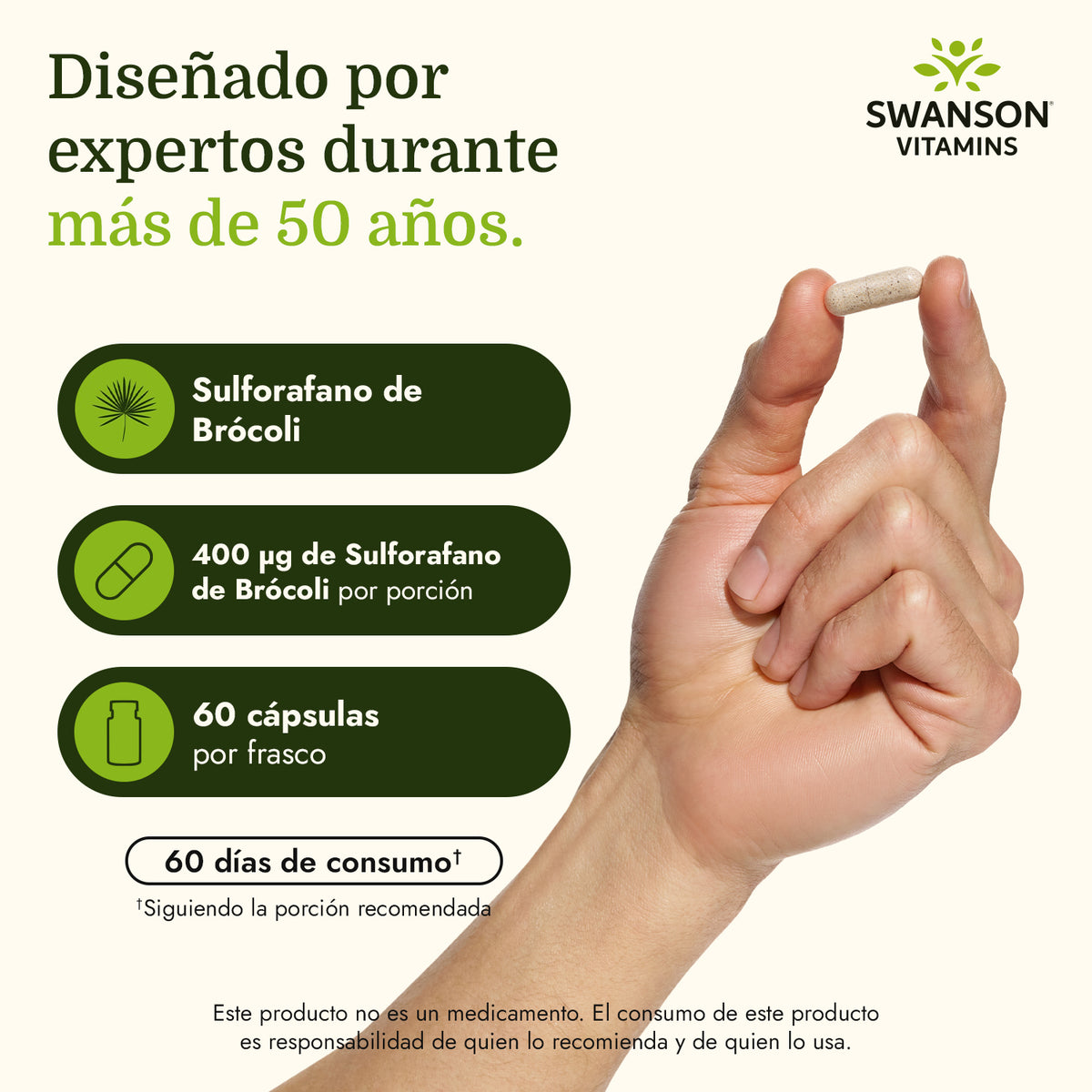 Swanson Suplemento Sulforafano de brócoli, 100% natural 400 mcg, 60 cápsulas