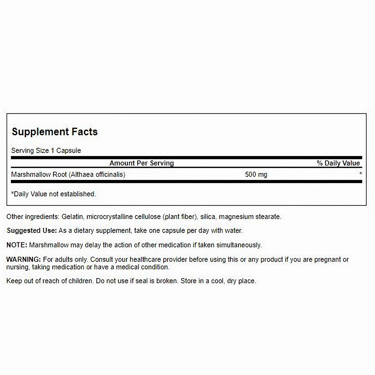 Swanson Suplemento de Raíz de malvavisco 500mg, 90 cápsulas