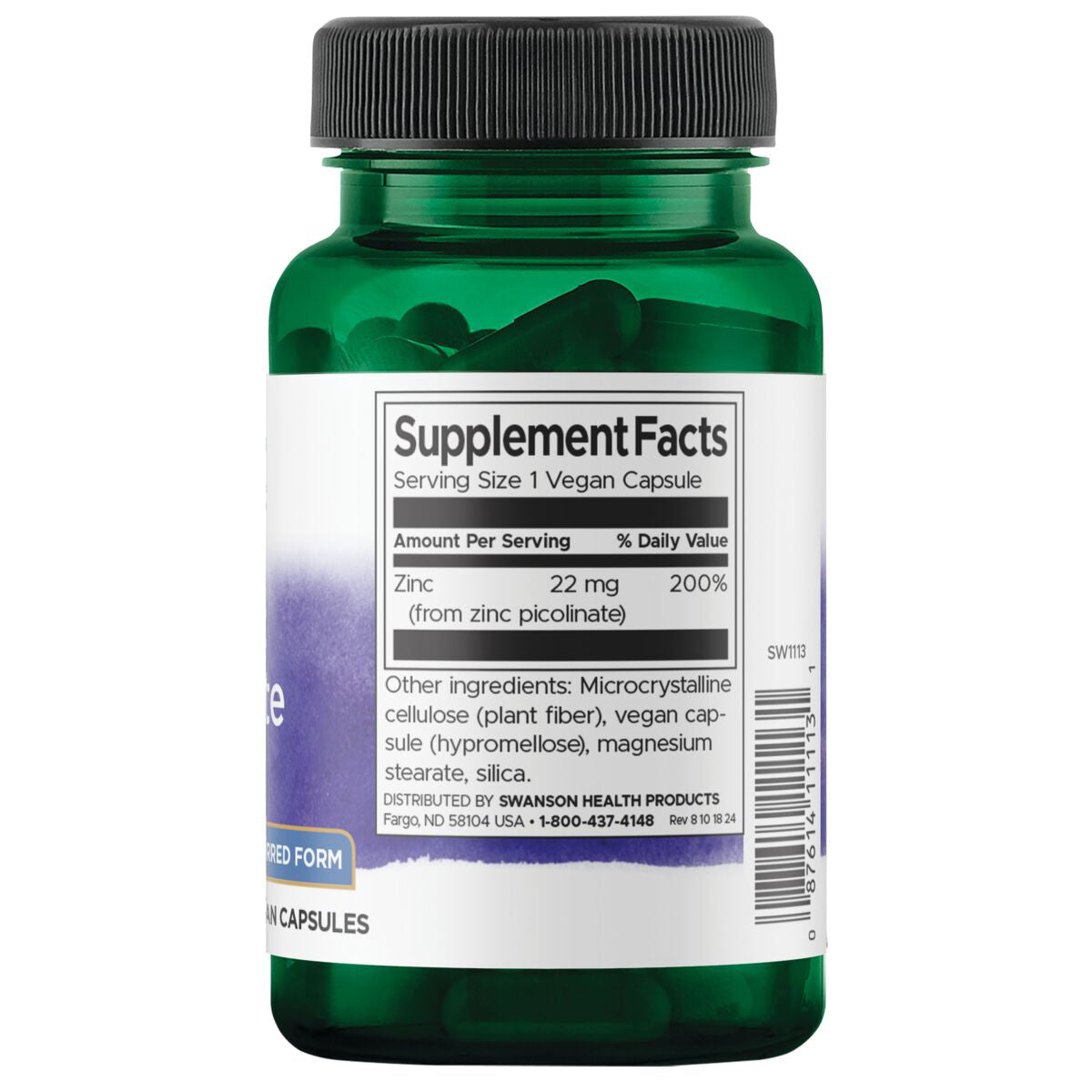 Swanson Suplemento de Zinc Picolinato 22mg, 60 Cápsulas