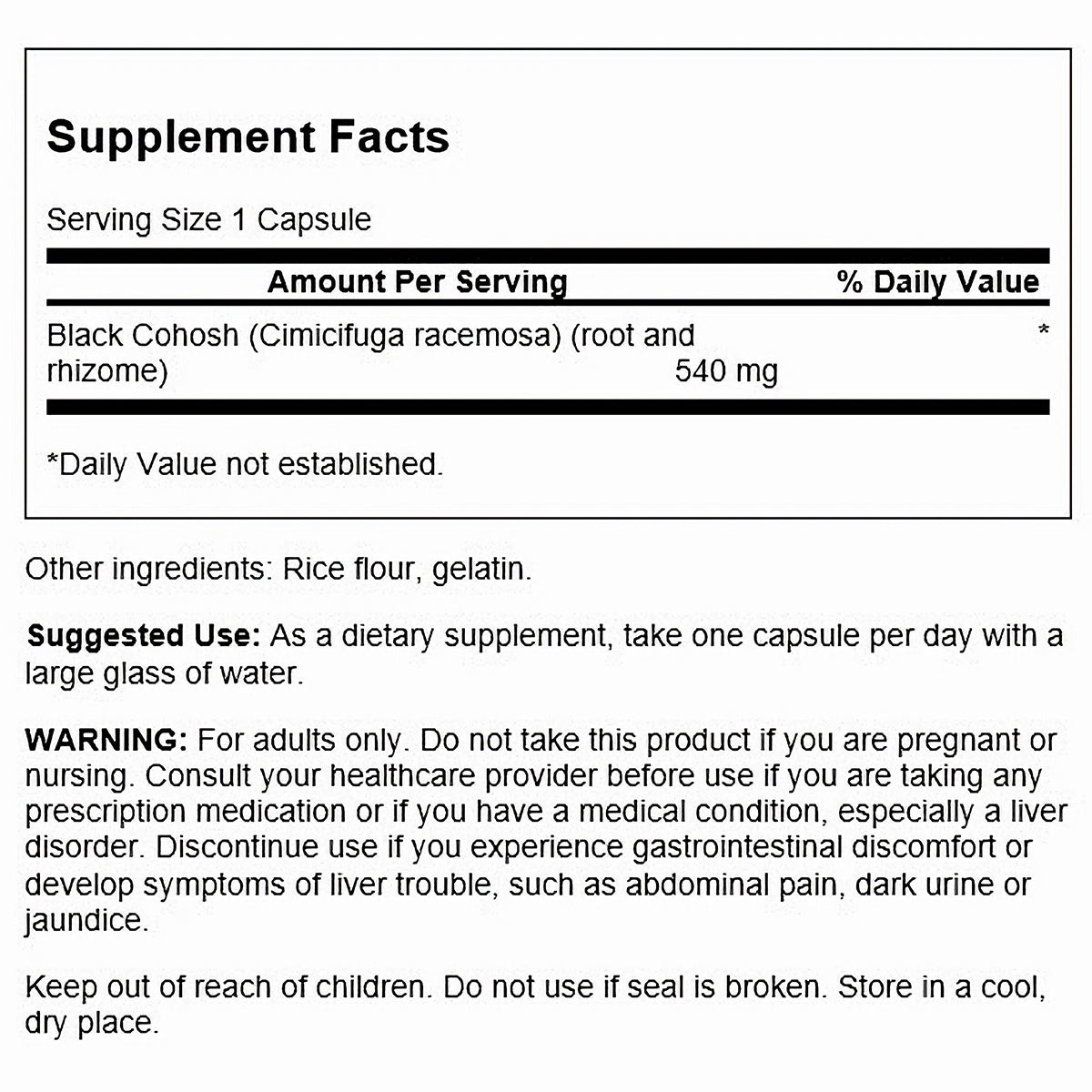 Swanson Suplemento de Cohosh Negro 540mg, 60 cápsulas