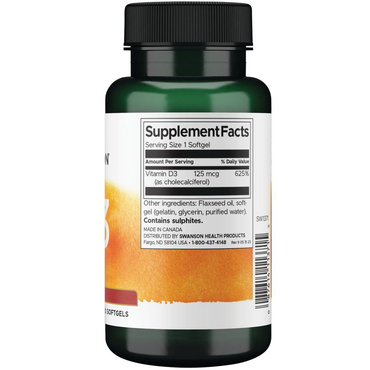 Swanson Vitamina D3 5000ui, 250 cápsulas blandas