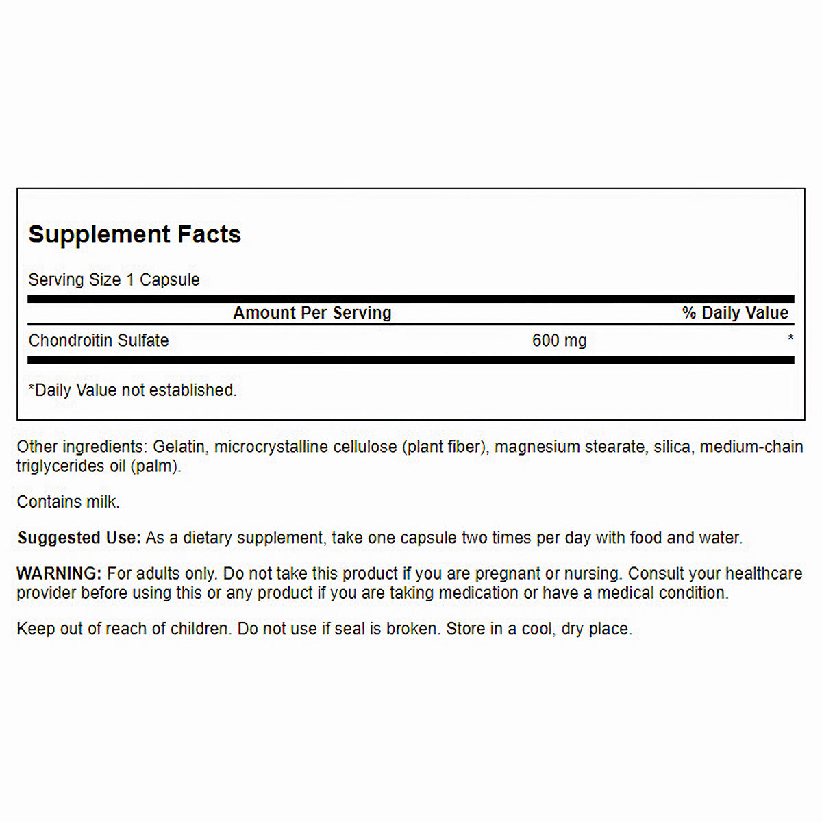 Swanson Suplemento de Sulfato de Condroitina 600mg, 120 Cápsulas