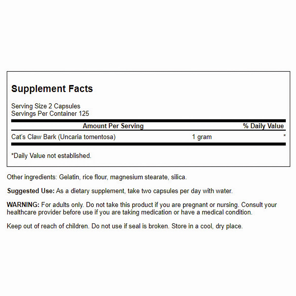 Swanson Suplemento de Uña de Gato 500 mg, 250 cápsulas