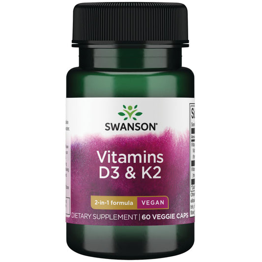 Swanson Vitaminas D3 & K2 de Máxima Potencia- 5,000 UI y 100 Mcg - 60 cápsulas