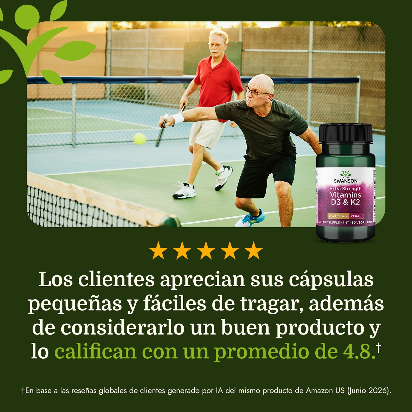 Swanson Vitaminas D3 & K2 de Máxima Potencia- 5,000 UI y 100 Mcg, 60 cápsulas