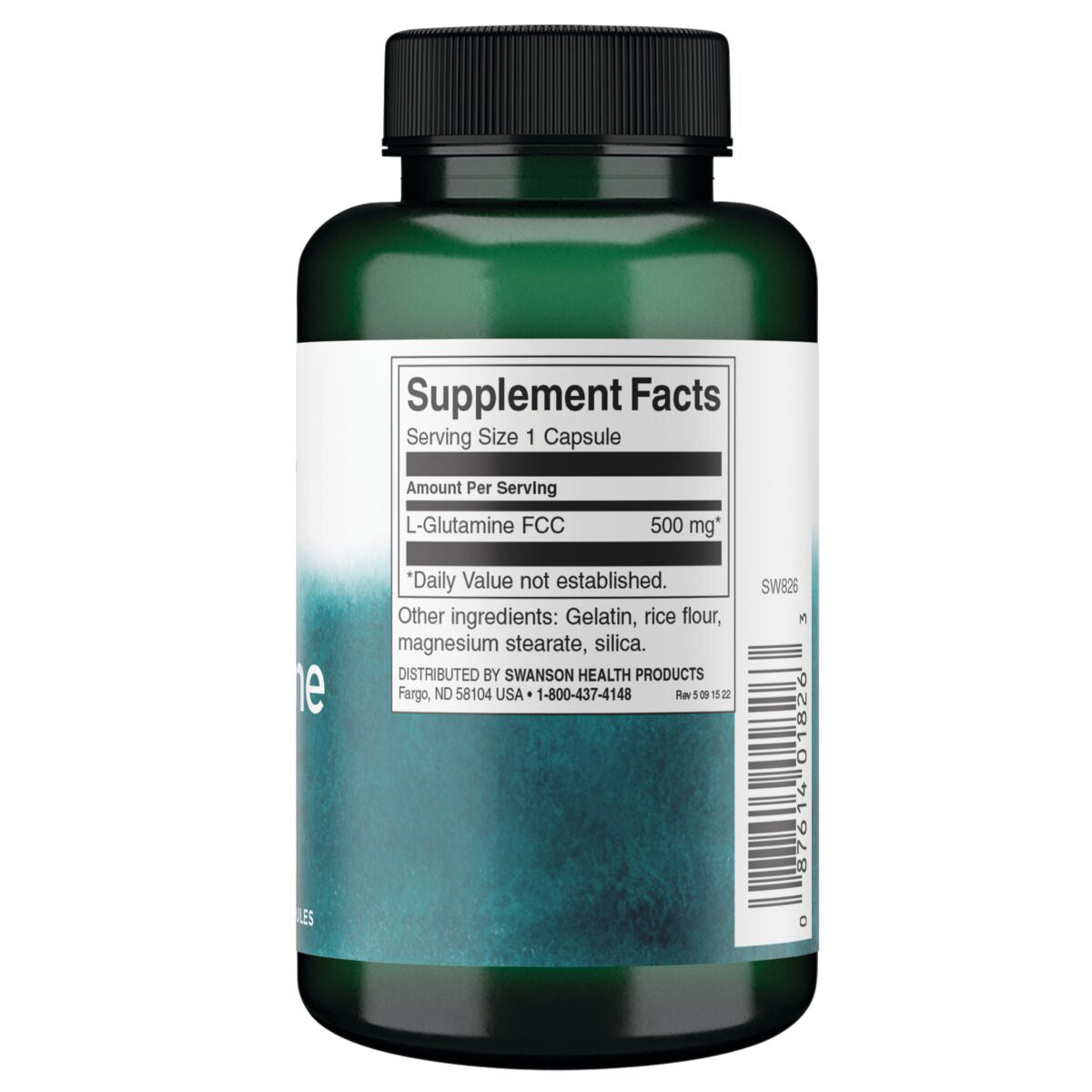 Swanson Suplemento de Aminoácido L-glutamina 500 miligramos, 100 cápsulas