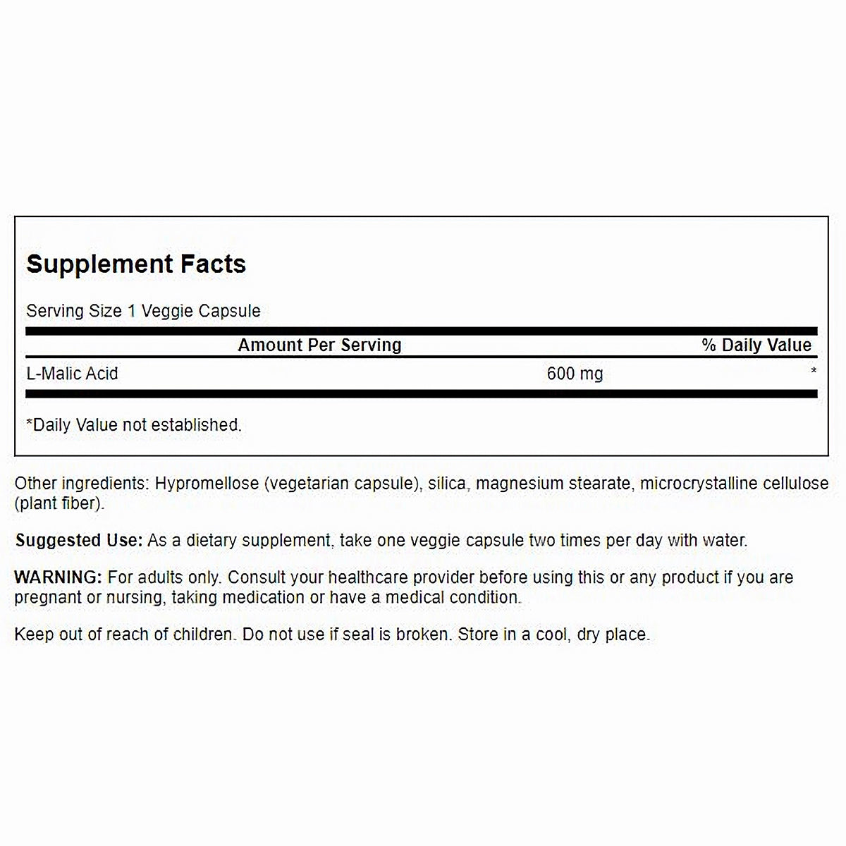Swanson Suplemento de Ácido Málico 600 mg, 100 cápsulas