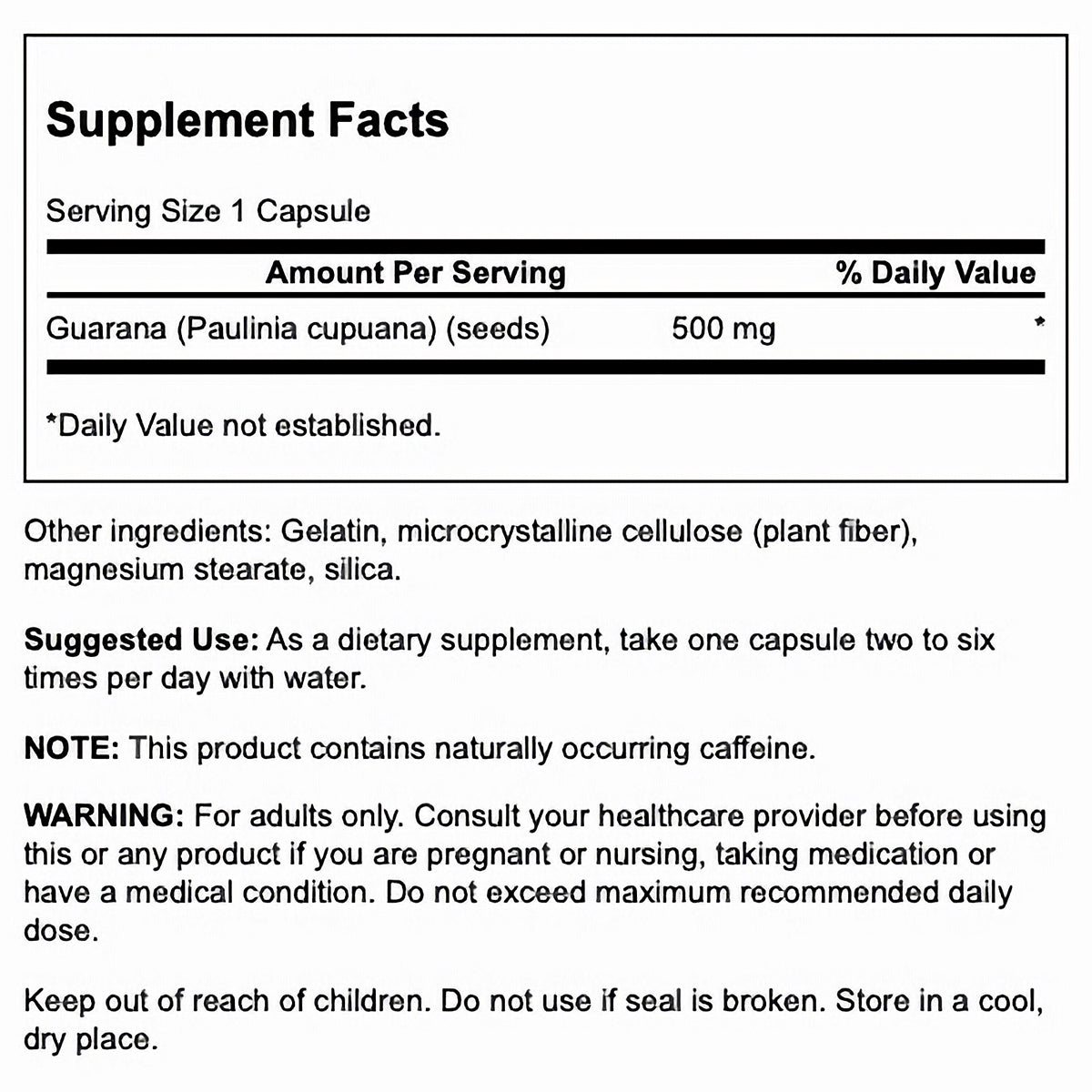 Swanson Suplemento de Guaraná 500mg, 100 cápsulas