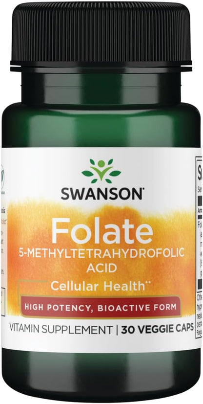 Swanson Folato (Ácido 5-Metiltetrahidrofólico) 800 mcg, 30 Cápsulas Veganas