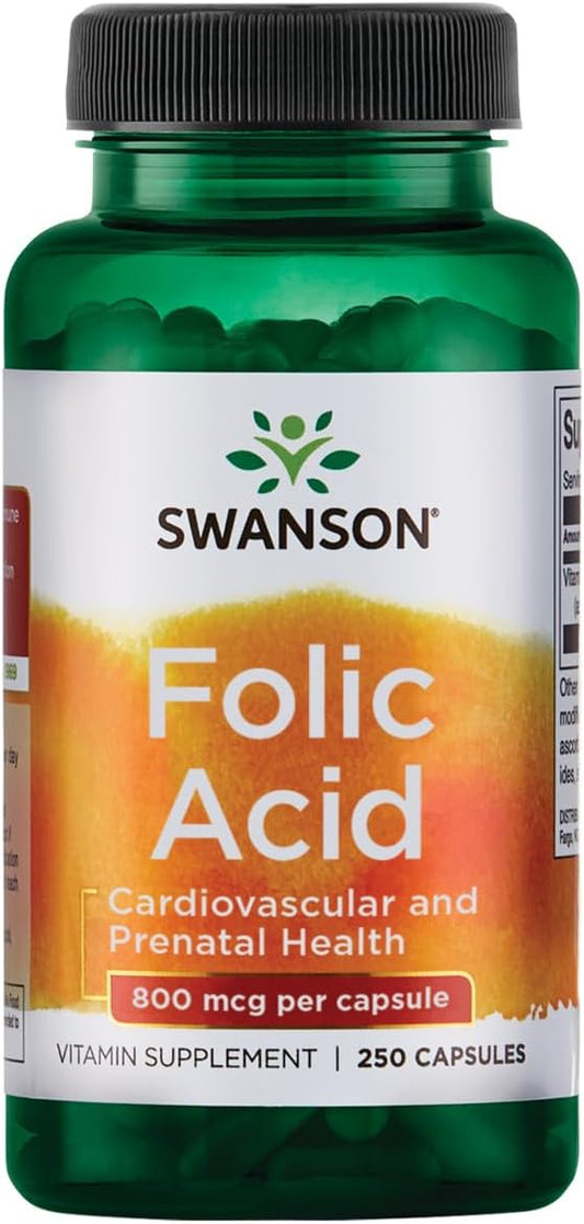 Swanson Ácido Fólico 800 mcg (Folato 335 mcg DFE), 250 Cápsulas