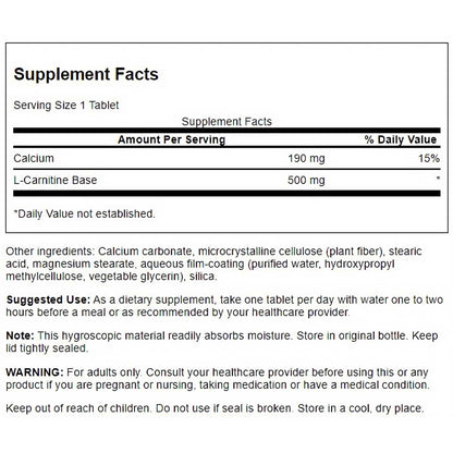 Swanson Suplemento de  L-carnitina  500mg, 100 Tabletas