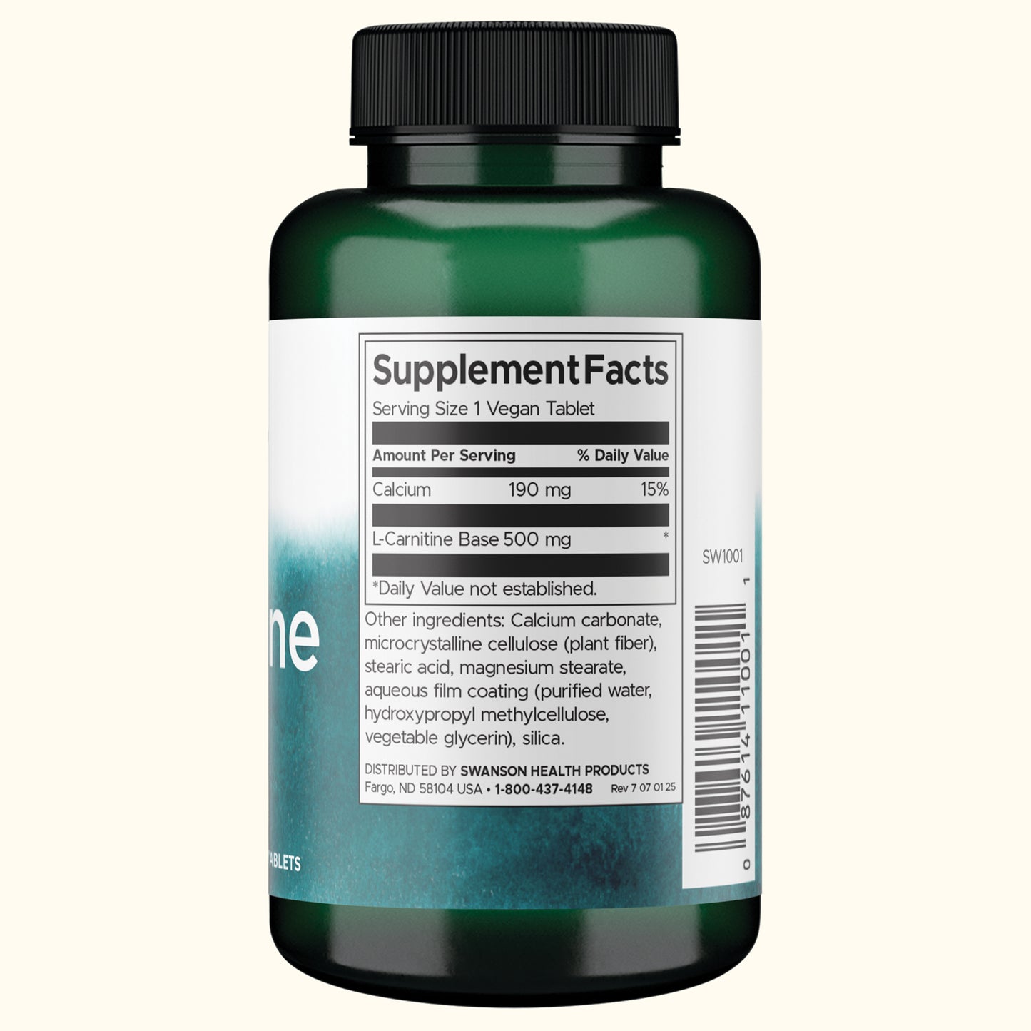 Swanson Suplemento de  L-carnitina 500mg, 100 Tabletas