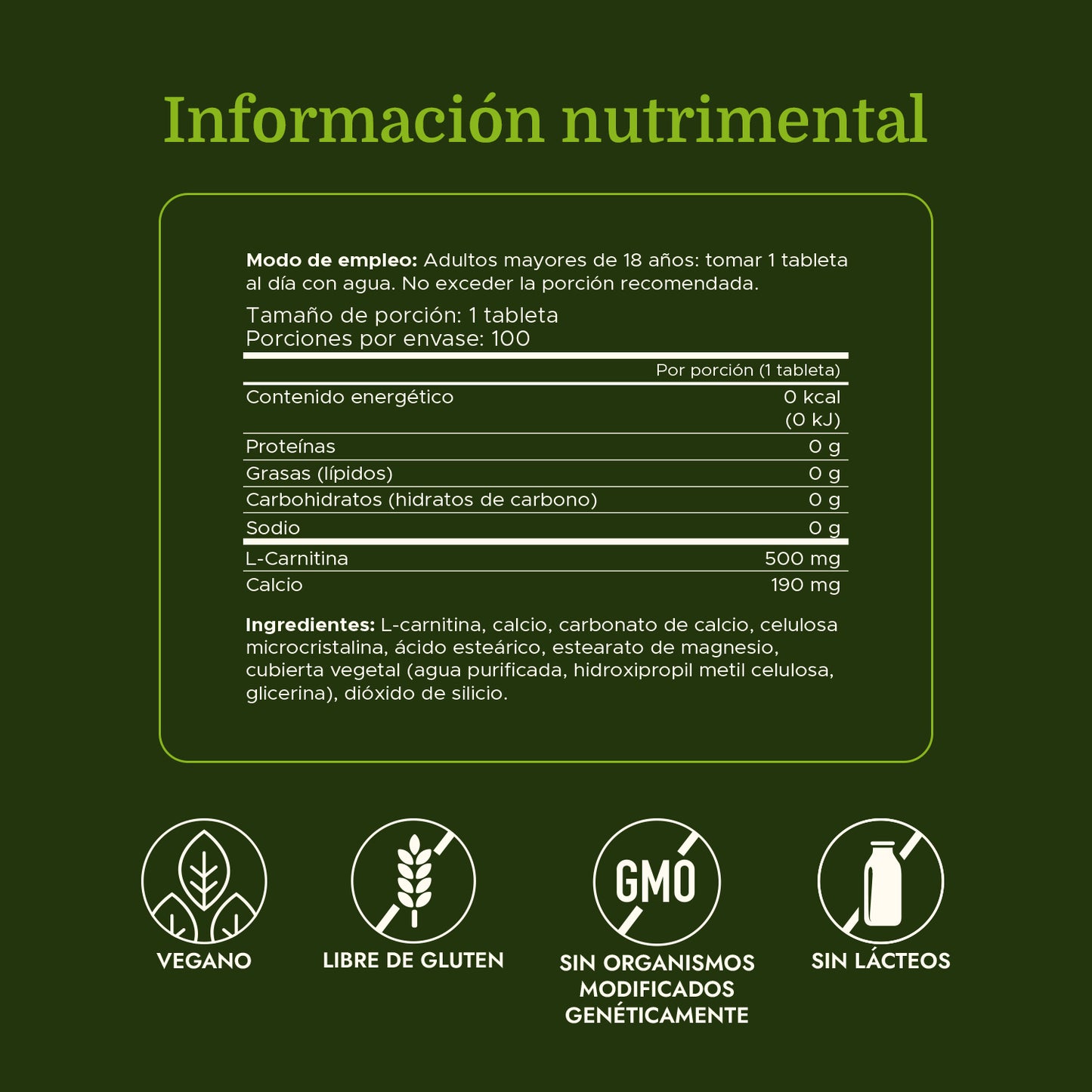 Swanson Suplemento de  L-carnitina 500mg, 100 Tabletas