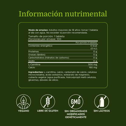 Swanson Suplemento de  L-carnitina 500mg, 100 Tabletas
