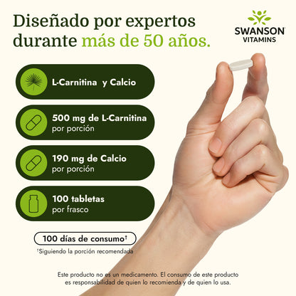 Swanson Suplemento de  L-carnitina 500mg, 100 Tabletas