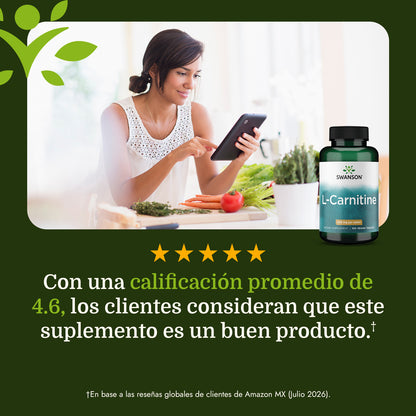 Swanson Suplemento de  L-carnitina 500mg, 100 Tabletas