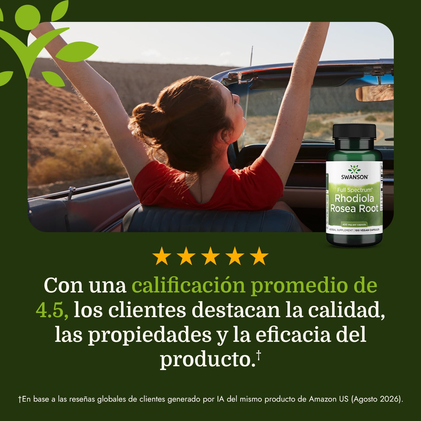 Swanson Suplemento de Raíz de Rhodiola Rosea 400mg, 100 Cápsulas