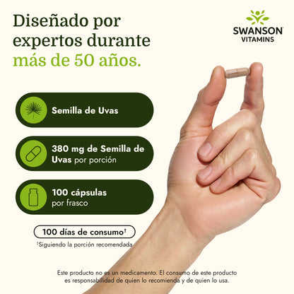 Swanson Premium Suplemento de Semilla de uva 380 mg, 100 cápsulas
