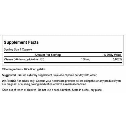 Swanson Vitamina B6 Piridoxina 100mg, 100 Cápsulas
