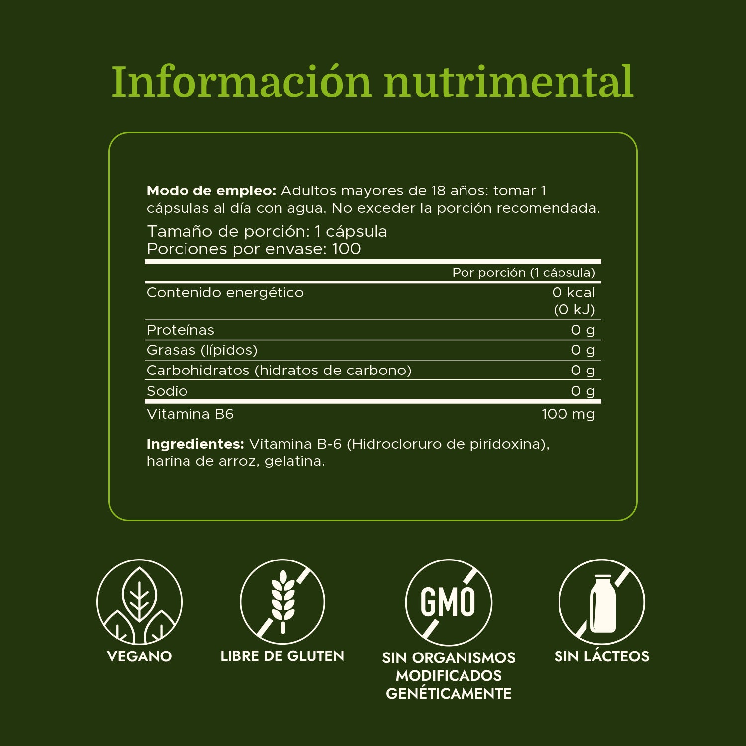 Swanson Vitamina B6 Piridoxina 100mg, 100 Cápsulas