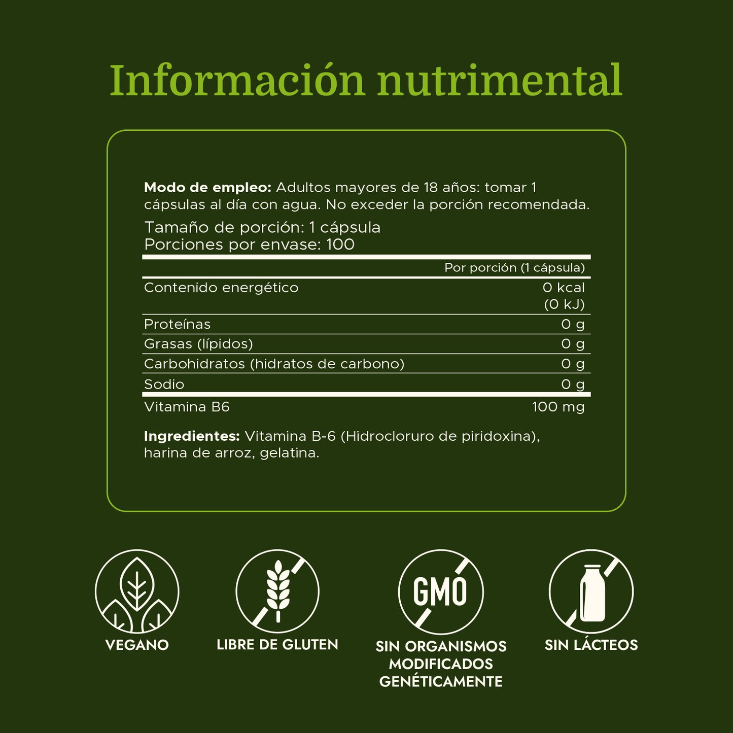 Swanson Vitamina B6 Piridoxina 100mg, 100 Cápsulas