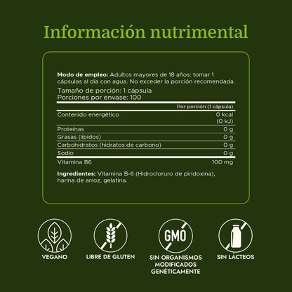 Swanson Vitamina B6 Piridoxina 100mg, 100 Cápsulas