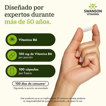 Swanson Vitamina B6 Piridoxina 100mg, 100 Cápsulas