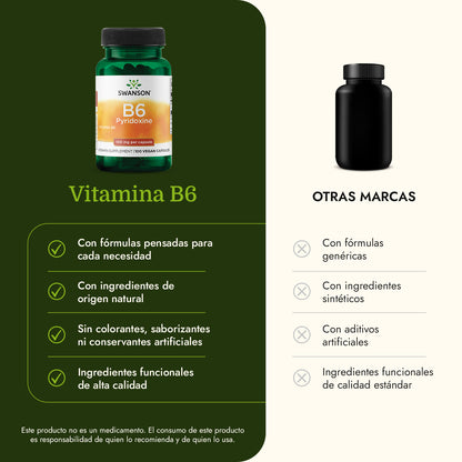 Swanson Vitamina B6 Piridoxina 100mg, 100 Cápsulas