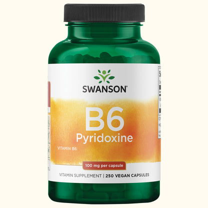 Swanson Vitamina B‑6 (Piridoxina), 100 mg, 250 Cápsulas, Non‑GMO, Certificado GMP