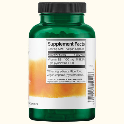Swanson Vitamina B‑6 (Piridoxina), 100 mg, 250 Cápsulas, Non‑GMO, Certificado GMP