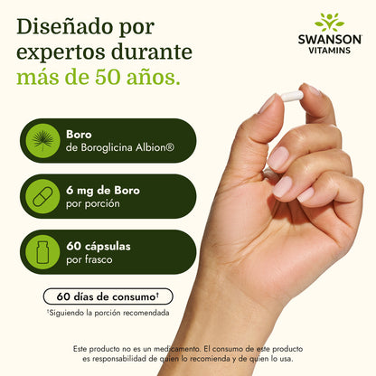 Swanson Suplemento de Boro Albion Glicina Bororgánica 6mg, 60 cápsulas