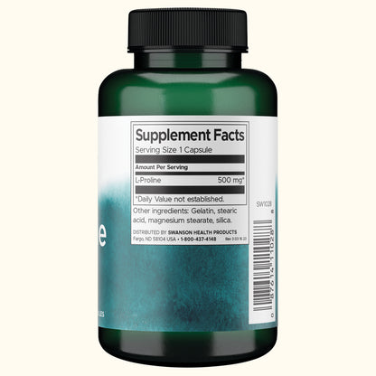 Swanson Suplemento de L-Prolina 500 mg, 100 cápsulas