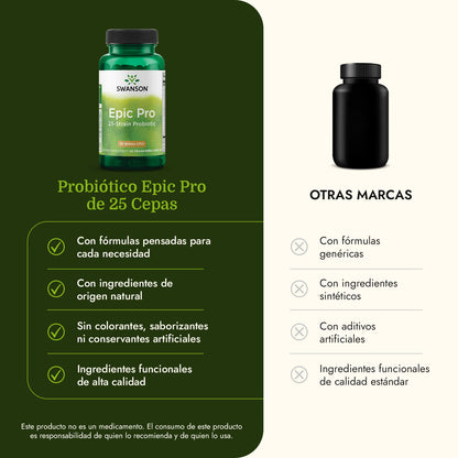 Swanson Probiótico Epic Pro de 25 cepas, 30 Cápsulas