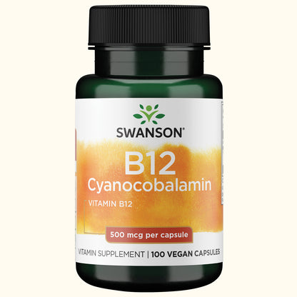 Swanson Vitamina B-12 (Cianocobalamina) 500 mcg, 100 Cápsulas