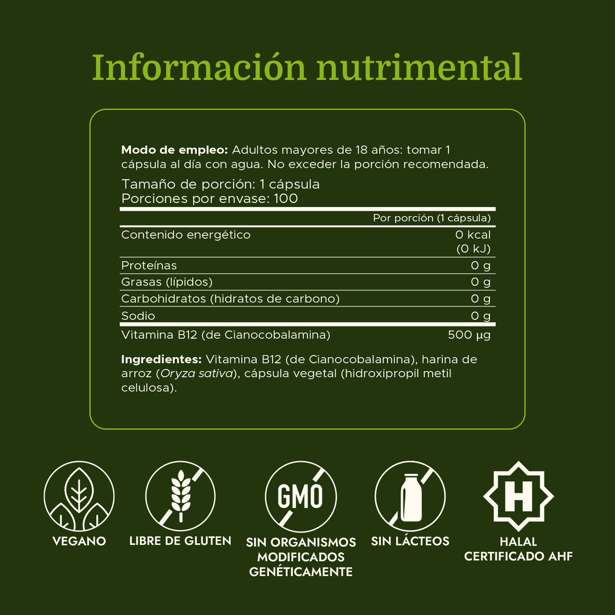 Swanson Vitamina B-12 (Cianocobalamina) 500 mcg, 100 Cápsulas