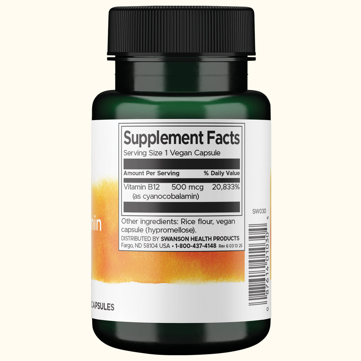 Swanson Vitamina B-12 (Cianocobalamina) 500 mcg, 100 Cápsulas