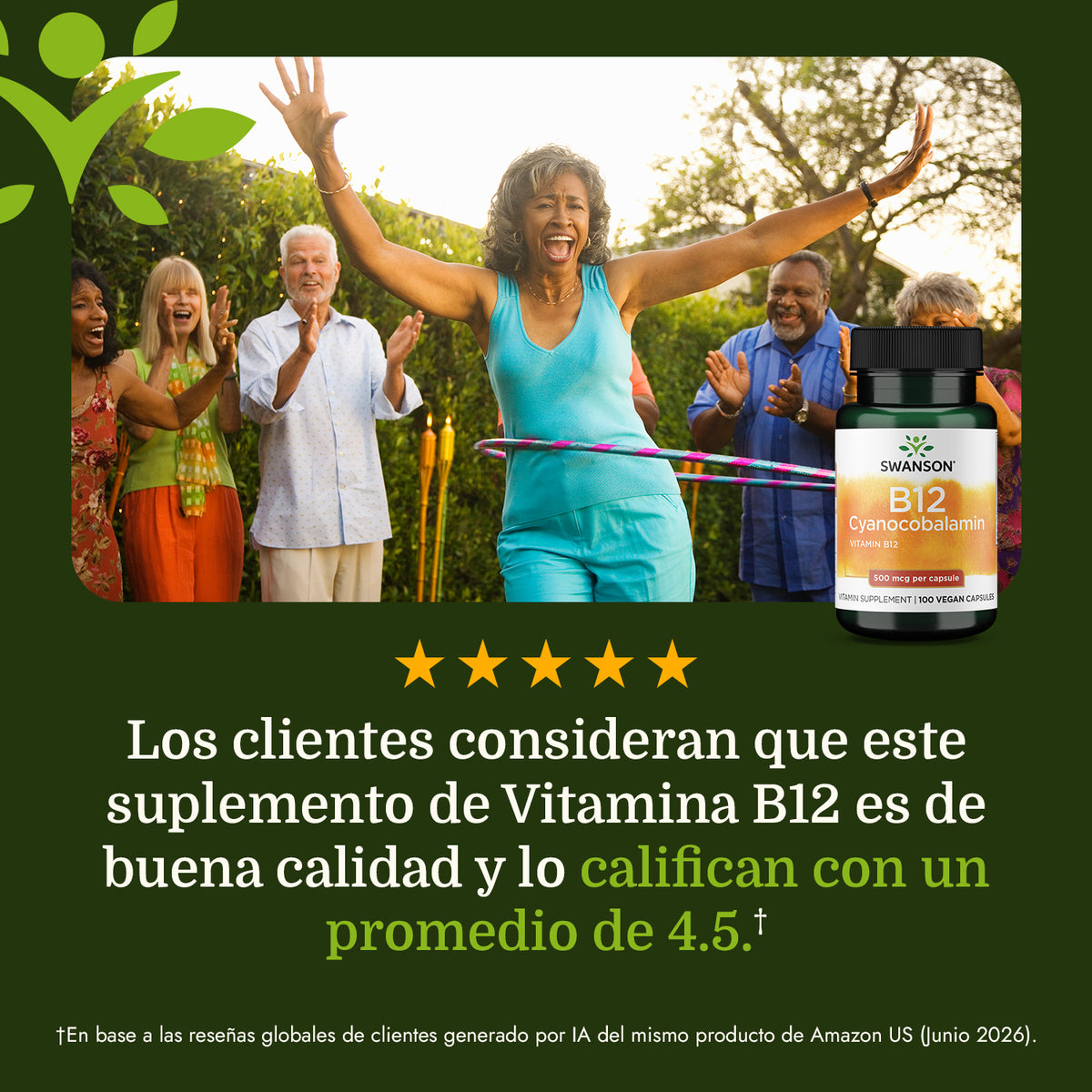 Swanson Vitamina B-12 (Cianocobalamina) 500 mcg, 100 Cápsulas