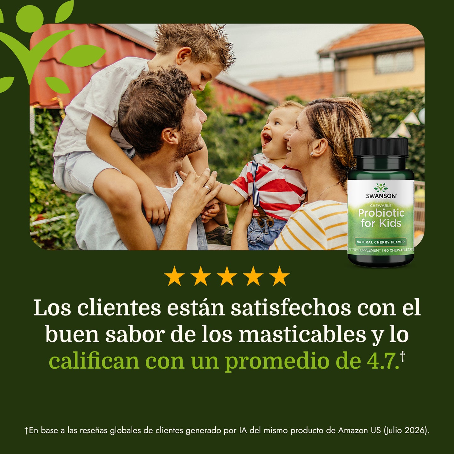 Swanson Probiótico masticable para niños - Sabor natural a cereza, 60 masticables