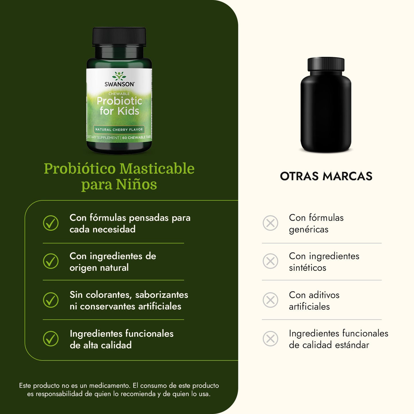 Swanson Probiótico masticable para niños - Sabor natural a cereza, 60 masticables