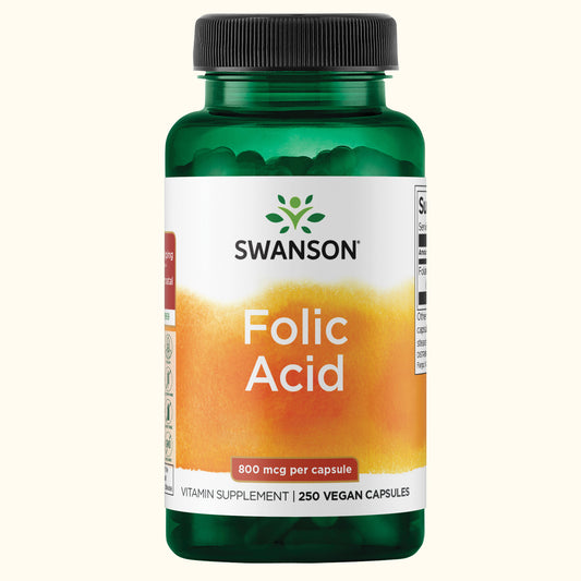 Swanson Ácido Fólico 800 mcg (Folato 335 mcg DFE), 250 Cápsulas