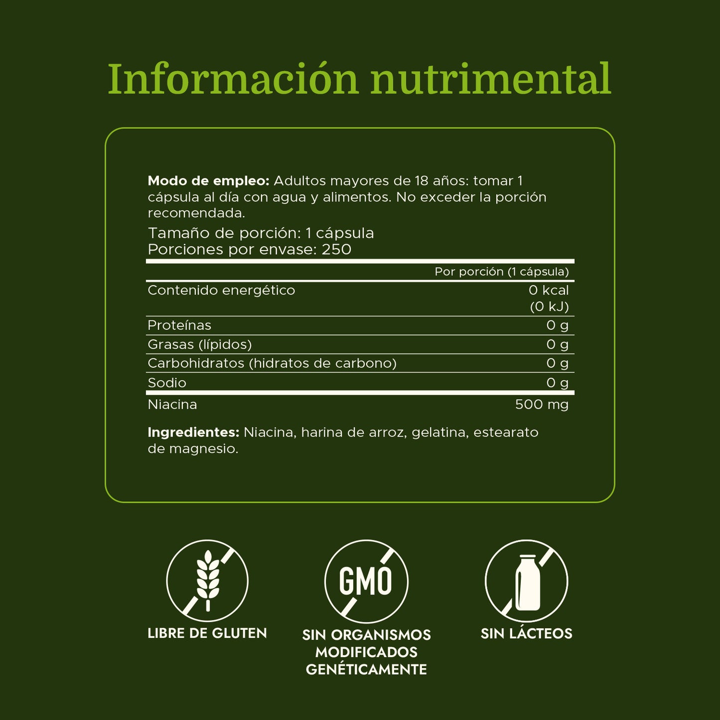 Swanson Suplemento de Niacina 500mg, 250 cápsulas