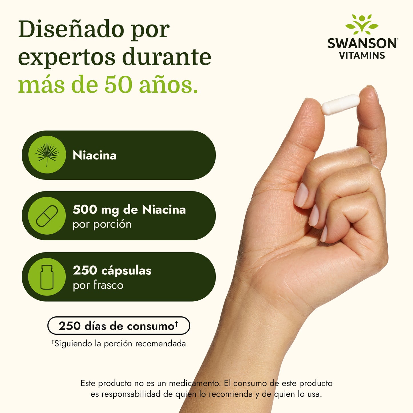 Swanson Suplemento de Niacina 500mg, 250 cápsulas