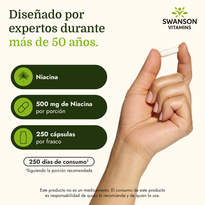 Swanson Suplemento de Niacina 500mg, 250 cápsulas