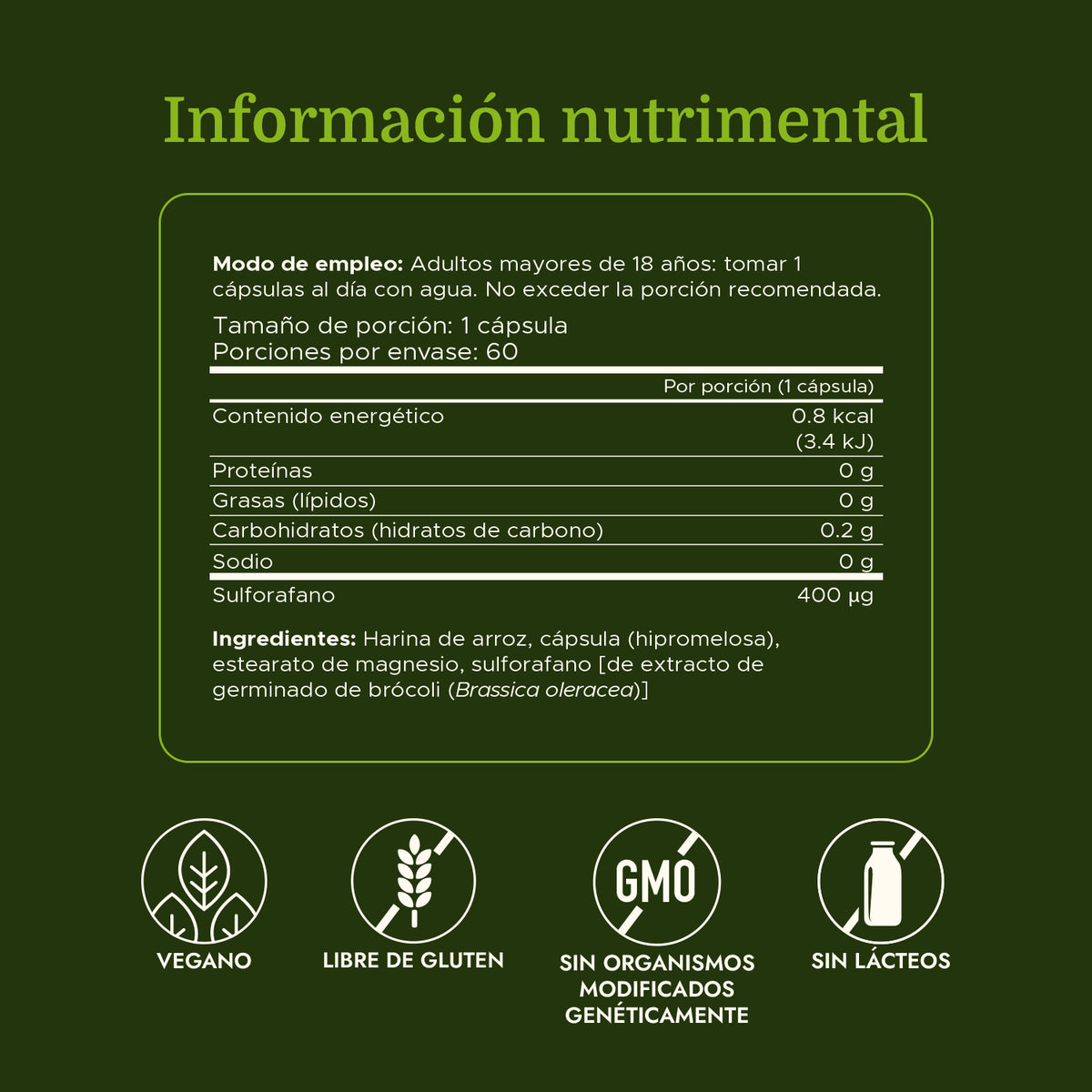 Swanson Suplemento Sulforafano de brócoli, 100% natural 400 mcg, 60 cápsulas