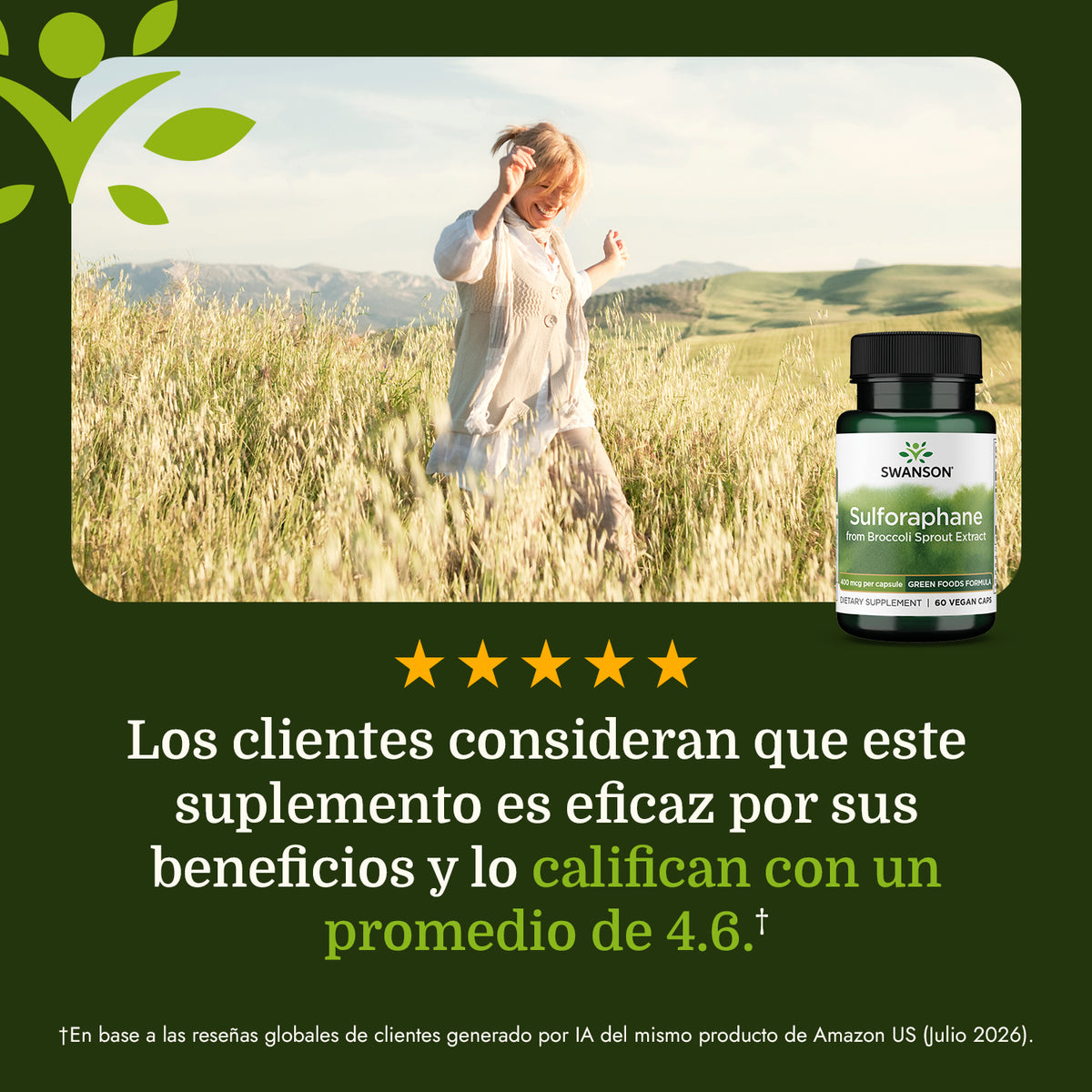 Swanson Suplemento Sulforafano de brócoli, 100% natural 400 mcg, 60 cápsulas