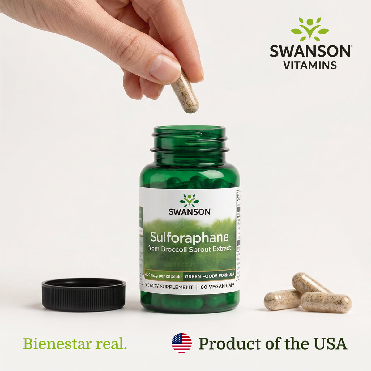 Swanson Suplemento Sulforafano de brócoli, 100% natural 400 mcg, 60 cápsulas