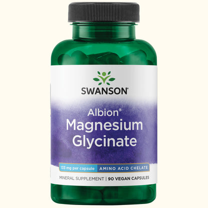 Swanson Suplemento Magnesio Glicinato Quelado Albión 133 mg, 90 cápsulas