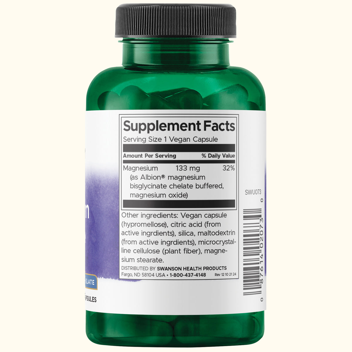 Swanson Suplemento Magnesio Glicinato Quelado Albión 133 mg, 90 cápsulas